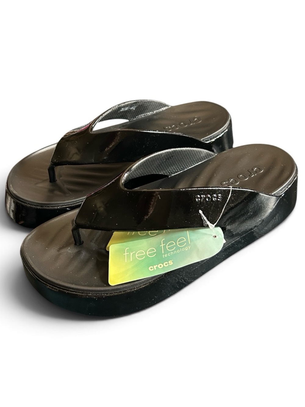 Crocs Getaway Platform Patent Feel Free Flip Flop Sandals in Black
Size 10